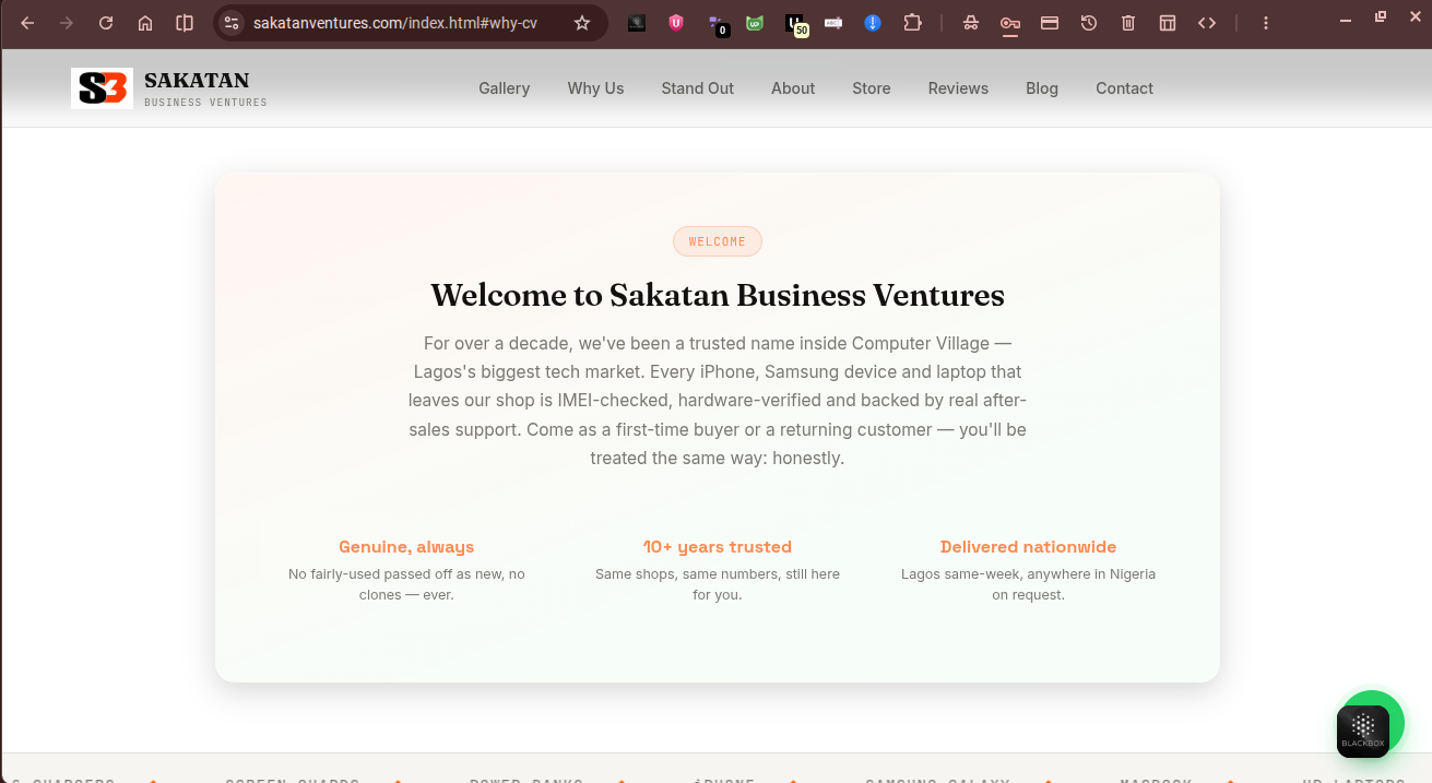 Sakatan Business Ventures homepage screenshot